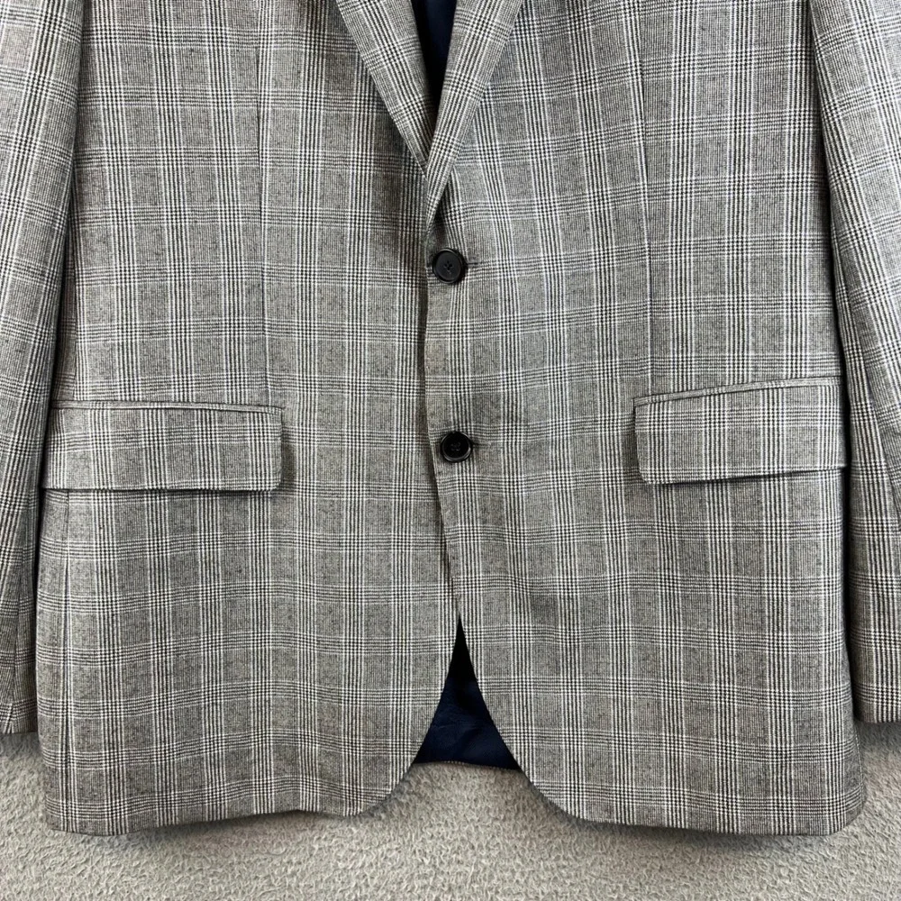 Hugo Boss Mens Grey Blue Glen Plaid Two Button Blazer Sport Coat Jacket 42R